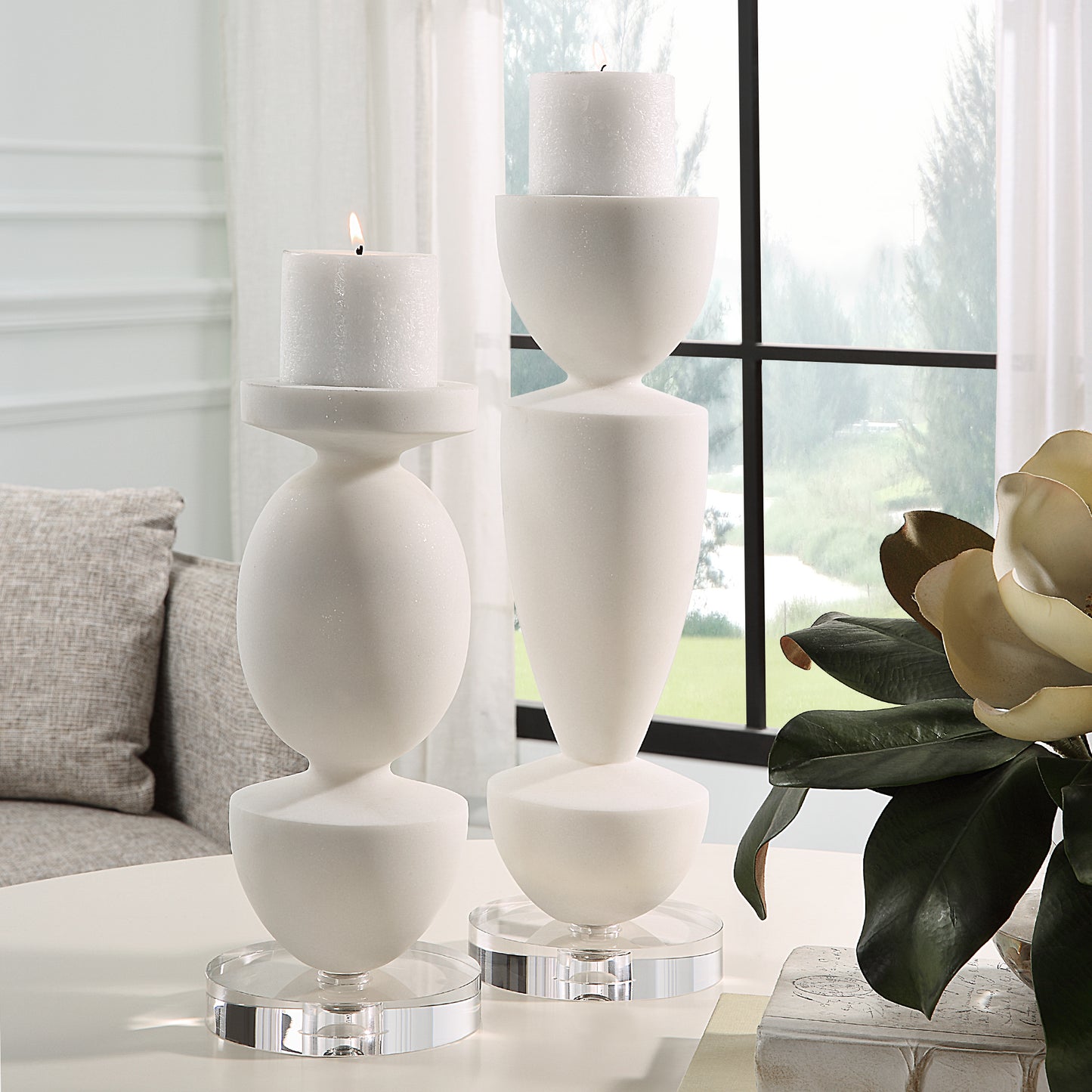 Uttermost Lido White Stone Candleholders, Set/2 18101