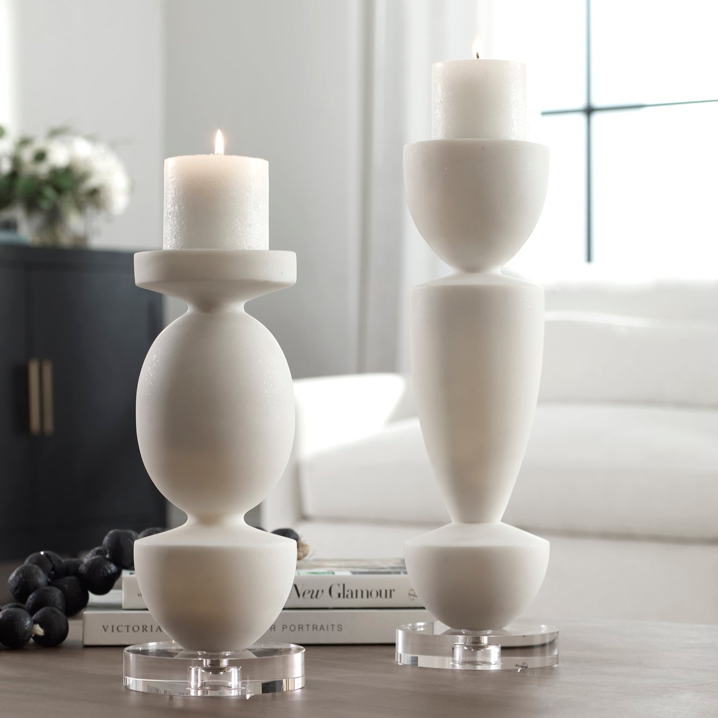 Uttermost Lido White Stone Candleholders, Set/2 18101