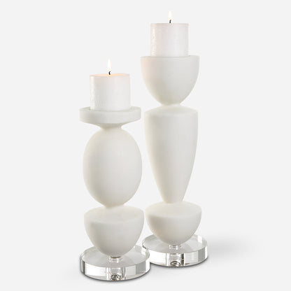 Uttermost Lido White Stone Candleholders, Set/2 18101