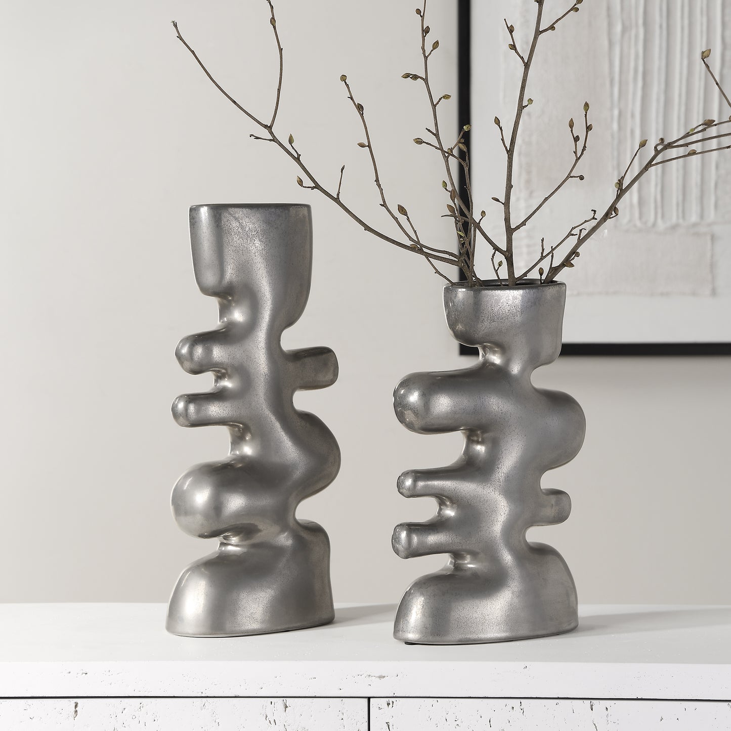 Uttermost Free Flowing Nickel Vases Set/2 18145