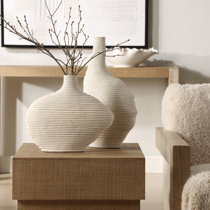 Uttermost Duostacked Matte White Vases, S/2 18140