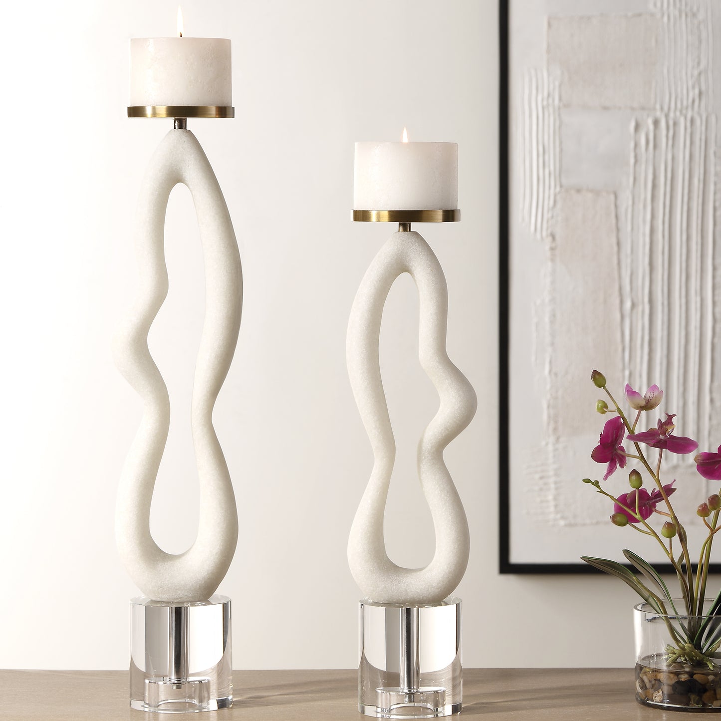 Uttermost Feamelo Ivory Stone Candleholders, S/2 18160