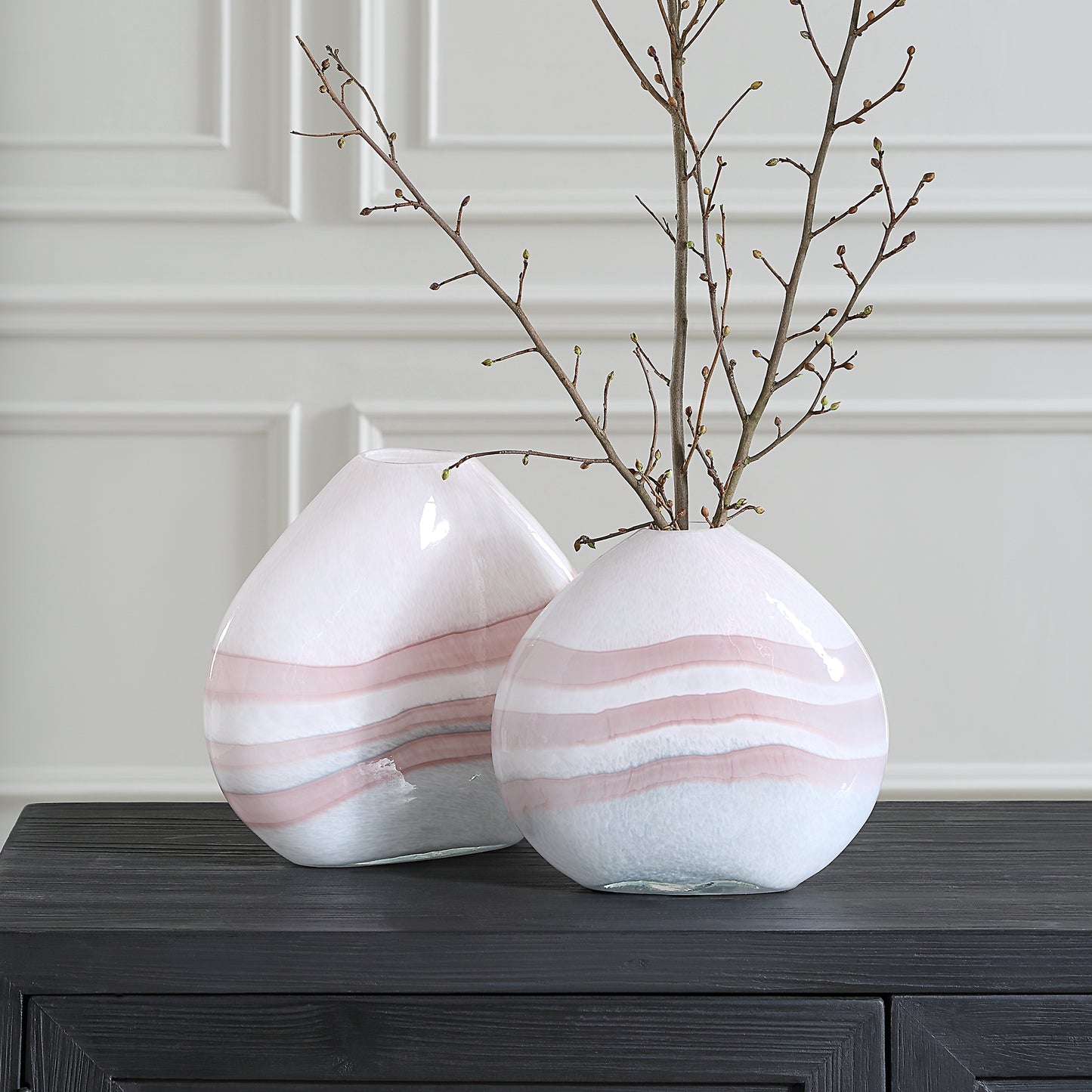 Uttermost Blush Swirl Glass Vases, S/2 18159