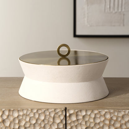 Uttermost Luxe White Shagreen Round Box 18165