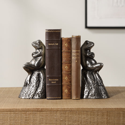 Uttermost Daydreaming Frogs Aged Silver Bookends, S/2 18150