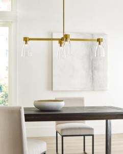 Visual Comfort Studio AERIN Moritz Four Light Linear Chandelier in Burnished Brass AEC1014BBS