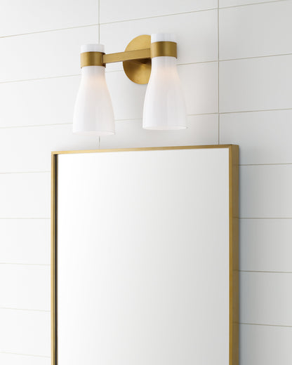 Visual Comfort Studio AERIN Moritz Two Light Vanity in Burnished Brass with Milk White Glass AEV1002BBSMG