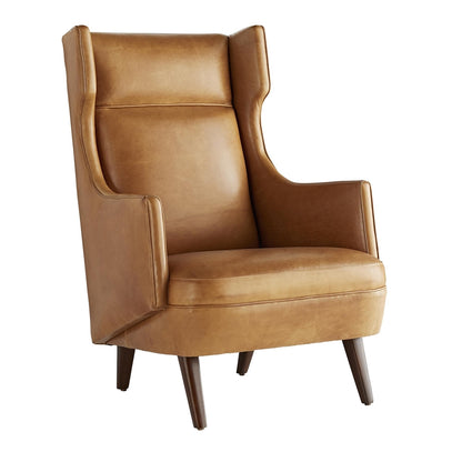 Arteriors Home Budelli Wing Chair Cognac Leather Dark Walnut 8091