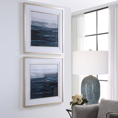 Uttermost Rising Blue Abstract Framed Prints, Set/2 32270