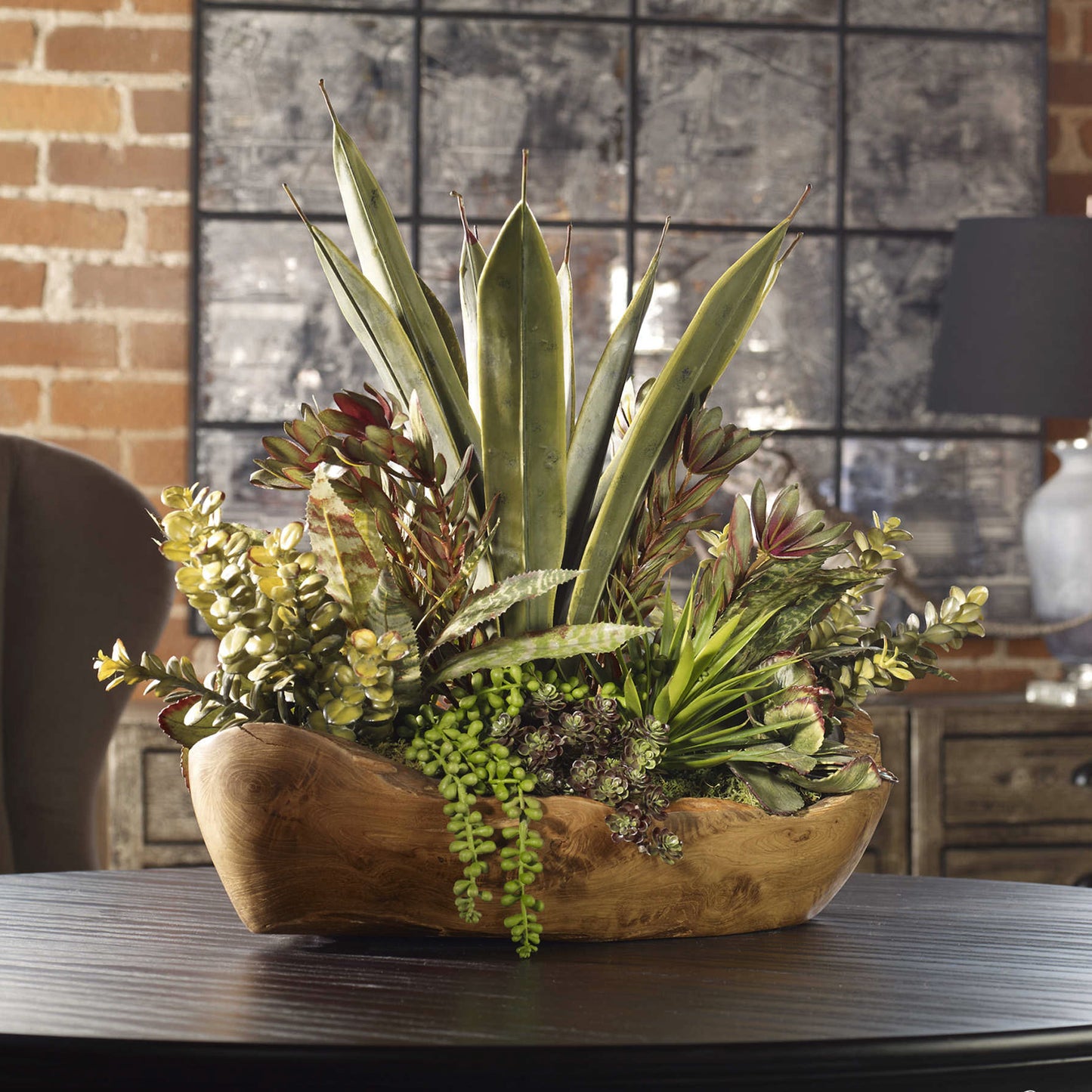 Uttermost Salar Succulents In Teak Bowl 60119