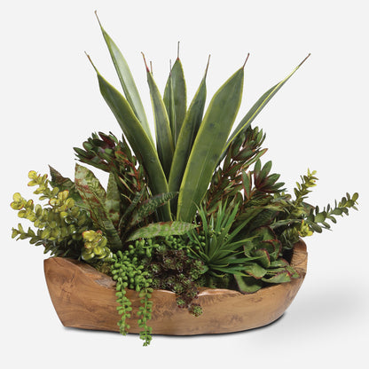 Uttermost Salar Succulents In Teak Bowl 60119