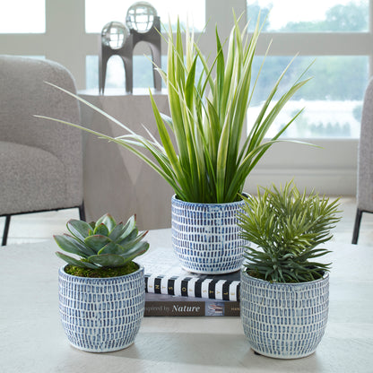 Uttermost Puebla Greenery In Blue & White Pots, S/3 60192