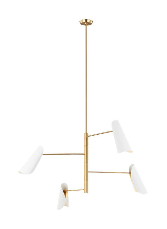 Visual Comfort Studio AERIN Tresa Four Light Chandelier in Matte White and Burnished Brass AEC1024BBSMWT