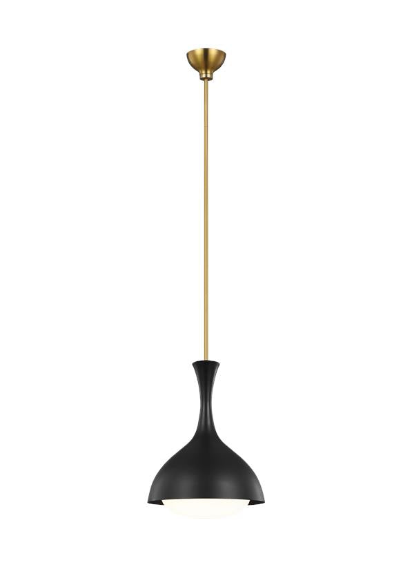 Visual Comfort Studio AERIN Lucerne One Light Small Pendant in Midnight Black and Burnished Brass AEP1011BBSMBK