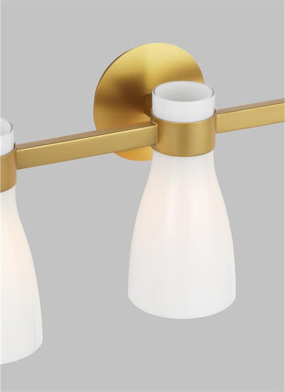 Visual Comfort Studio AERIN Moritz Three Light Vanity in Burnished Brass with Milk White Glass AEV1003BBSMG