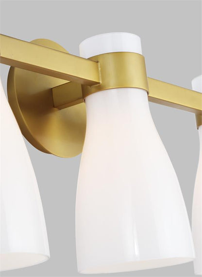 Visual Comfort Studio AERIN Moritz Three Light Vanity in Burnished Brass with Milk White Glass AEV1003BBSMG