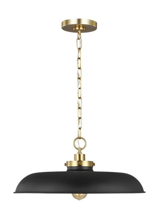 Visual Comfort Studio Chapman & Myers Wellfleet Medium Wide Pendant in Midnight Black and Burnished Brass CP1231MBKBBS