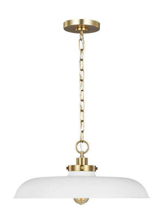 Visual Comfort Studio Chapman & Myers Wellfleet Medium Wide Pendant in Matte White and Burnished Brass CP1231MWTBBS