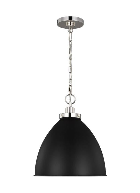 Visual Comfort Studio Chapman & Myers Wellfleet Medium Dome Pendant in Midnight Black and Polished Nickel CP1291MBKPN