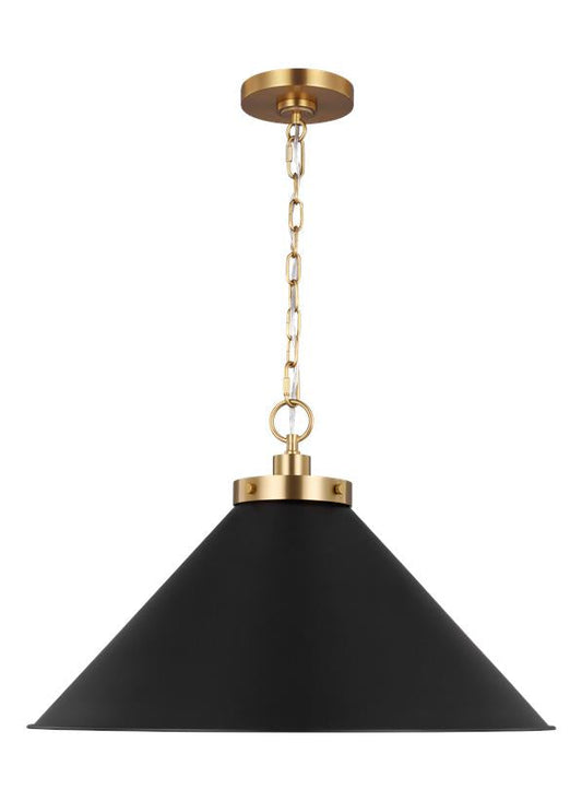 Visual Comfort Studio Chapman & Myers Wellfleet Wide Cone Pendant in Midnight Black and Burnished Brass CP1311MBKBBS