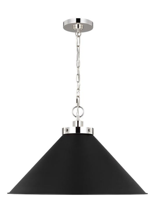 Visual Comfort Studio Chapman & Myers Wellfleet Wide Cone Pendant in Midnight Black and Polished Nickel CP1311MBKPN