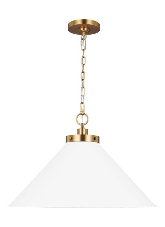 Visual Comfort Studio Chapman & Myers Wellfleet Wide Cone Pendant in Matte White and Burnished Brass CP1311MWTBBS