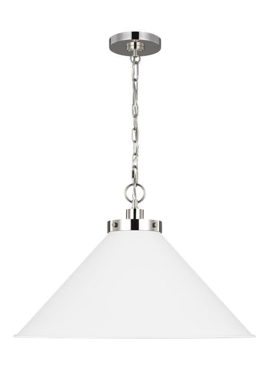 Visual Comfort Studio Chapman & Myers Wellfleet Wide Cone Pendant in Matte White and Polished Nickel CP1311MWTPN