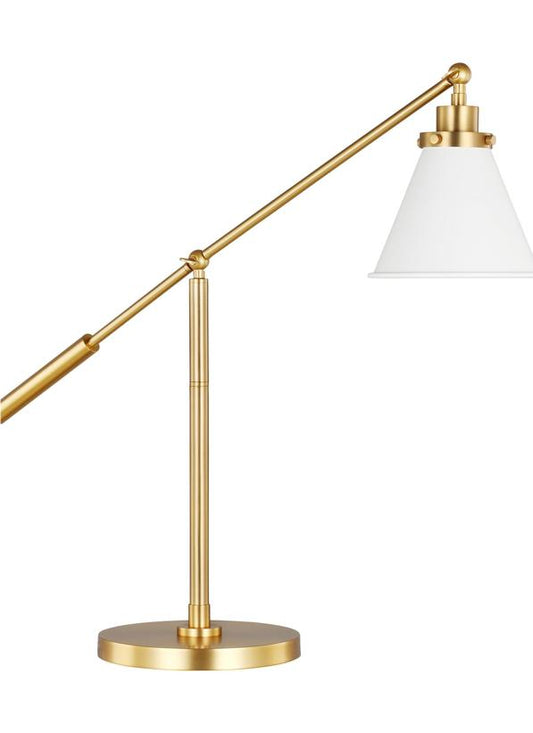 Visual Comfort Studio Chapman & Myers Wellfleet Cone Desk Lamp in Matte White and Burnished Brass CT1091MWTBBS1