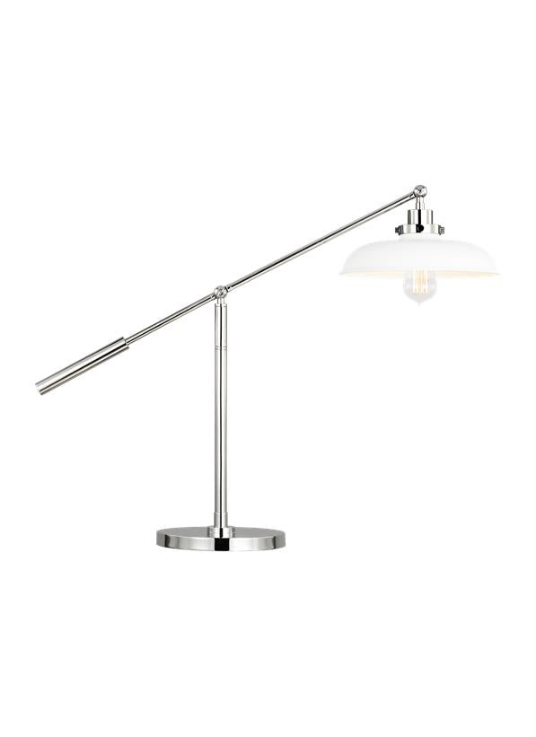 Visual Comfort Studio Chapman & Myers Wellfleet Wide Desk Lamp in Matte White and Polished Nickel CT1111MWTPN1