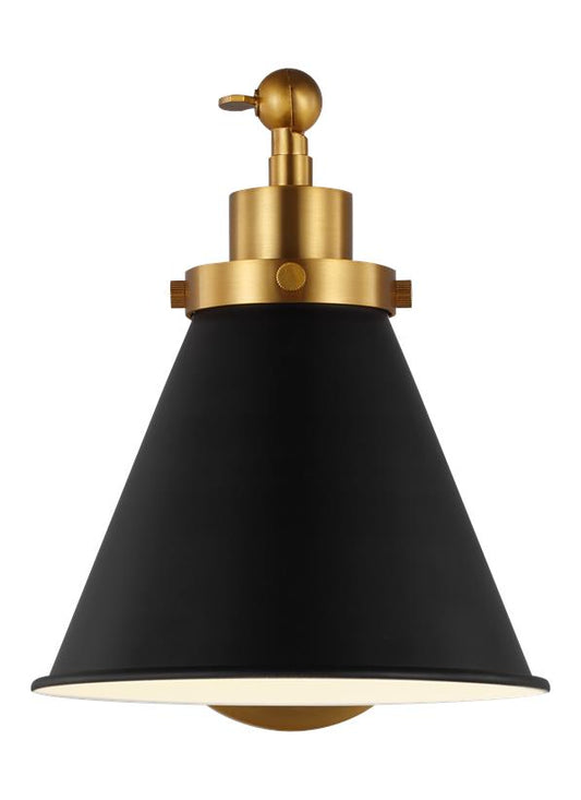 Visual Comfort Studio Chapman & Myers Wellfleet Single Arm Cone Task Sconce in Midnight Black and Burnished Brass CW1121MBKBBS