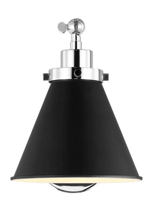 Visual Comfort Studio Chapman & Myers Wellfleet Single Arm Cone Task Sconce in Midnight Black and Polished Nickel CW1121MBKPN