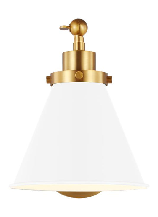 Visual Comfort Studio Chapman & Myers Wellfleet Single Arm Cone Task Sconce in Matte White and Burnished Brass CW1121MWTBBS