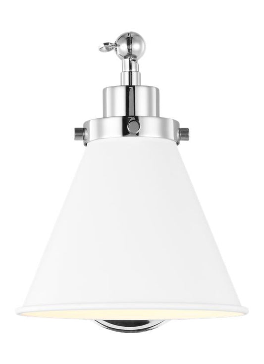 Visual Comfort Studio Chapman & Myers Wellfleet Single Arm Cone Task Sconce in Matte White and Polished Nickel CW1121MWTPN