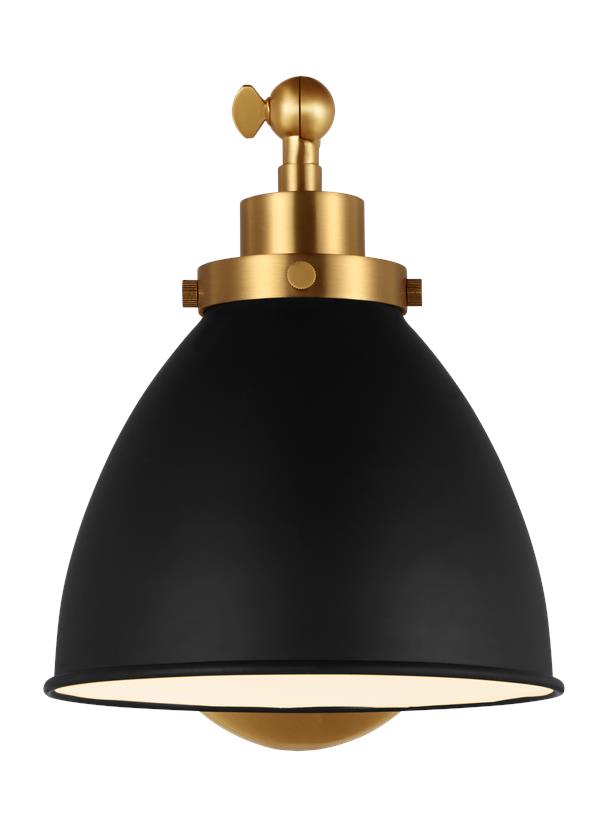 Visual Comfort Studio Chapman & Myers Wellfleet Single Arm Dome Task Sconce in Midnight Black and Burnished Brass CW1131MBKBBS