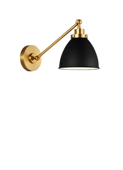 Visual Comfort Studio Chapman & Myers Wellfleet Single Arm Dome Task Sconce in Midnight Black and Burnished Brass CW1131MBKBBS