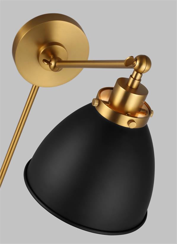 Visual Comfort Studio Chapman & Myers Wellfleet Single Arm Dome Task Sconce in Midnight Black and Burnished Brass CW1131MBKBBS