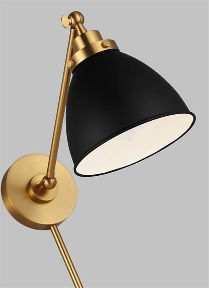 Visual Comfort Studio Chapman & Myers Wellfleet Single Arm Dome Task Sconce in Midnight Black and Burnished Brass CW1131MBKBBS