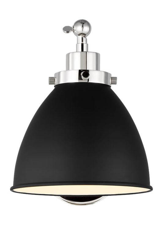 Visual Comfort Studio Chapman & Myers Wellfleet Single Arm Dome Task Sconce in Midnight Black and Polished Nickel CW1131MBKPN