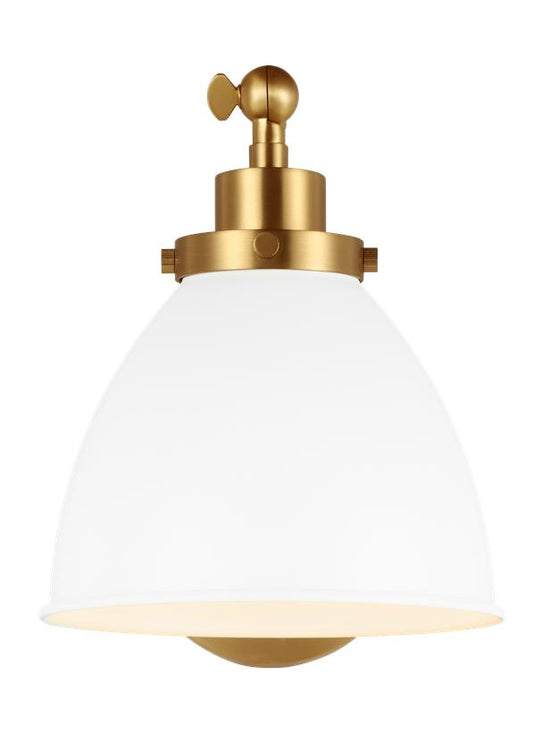 Visual Comfort Studio Chapman & Myers Wellfleet Single Arm Dome Task Sconce in Matte White and Burnished Brass CW1131MWTBBS