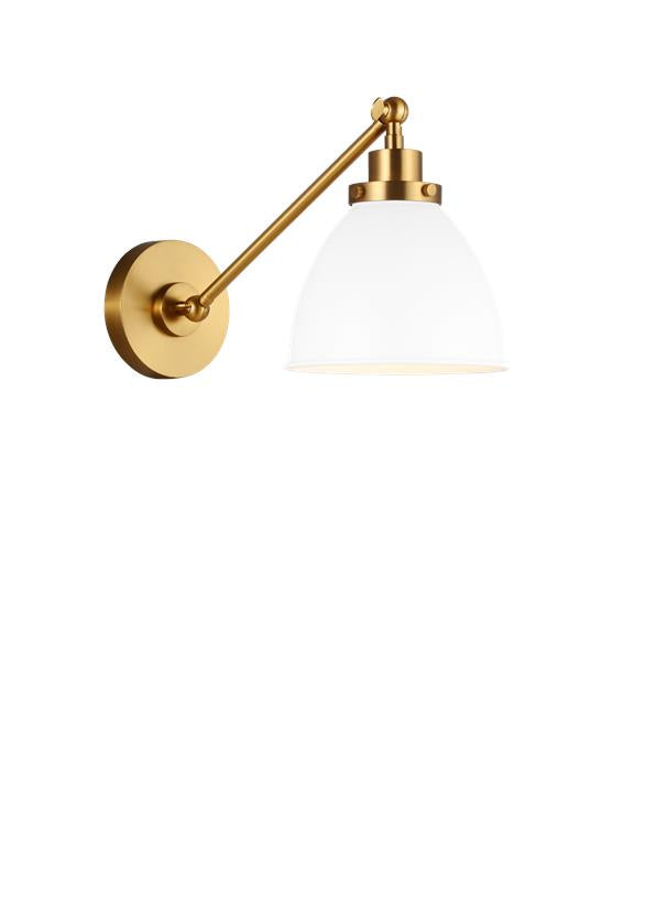 Visual Comfort Studio Chapman & Myers Wellfleet Single Arm Dome Task Sconce in Matte White and Burnished Brass CW1131MWTBBS