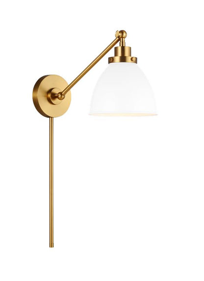 Visual Comfort Studio Chapman & Myers Wellfleet Single Arm Dome Task Sconce in Matte White and Burnished Brass CW1131MWTBBS