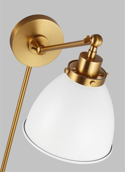 Visual Comfort Studio Chapman & Myers Wellfleet Single Arm Dome Task Sconce in Matte White and Burnished Brass CW1131MWTBBS