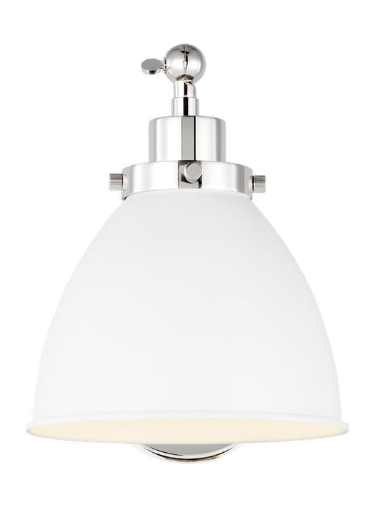 Visual Comfort Studio Chapman & Myers Wellfleet Single Arm Dome Task Sconce in Matte White and Polished Nickel CW1131MWTPN