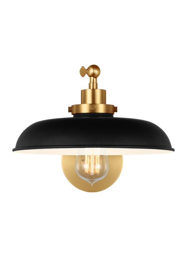 Visual Comfort Studio Chapman & Myers Wellfleet Single Arm Wide Task Sconce in Midnight Black and Burnished Brass CW1141MBKBBS