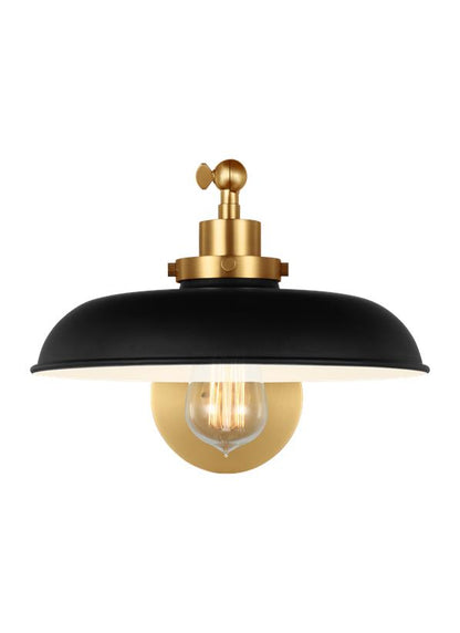 Visual Comfort Studio Chapman & Myers Wellfleet Single Arm Wide Task Sconce in Midnight Black and Burnished Brass CW1141MBKBBS