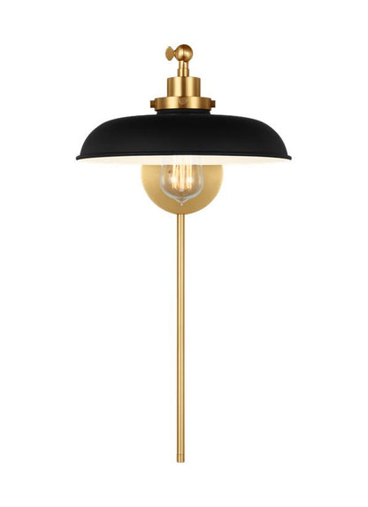 Visual Comfort Studio Chapman & Myers Wellfleet Single Arm Wide Task Sconce in Midnight Black and Burnished Brass CW1141MBKBBS