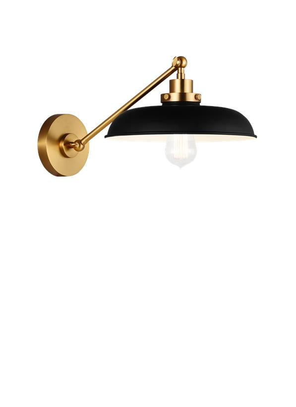 Visual Comfort Studio Chapman & Myers Wellfleet Single Arm Wide Task Sconce in Midnight Black and Burnished Brass CW1141MBKBBS