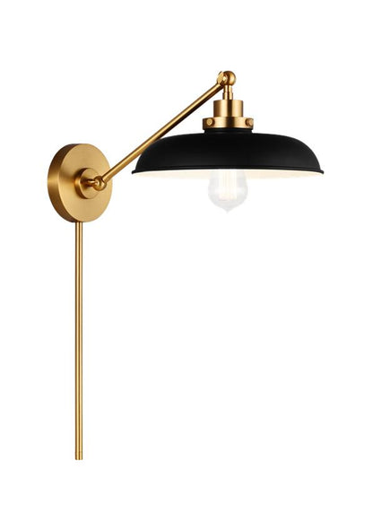 Visual Comfort Studio Chapman & Myers Wellfleet Single Arm Wide Task Sconce in Midnight Black and Burnished Brass CW1141MBKBBS