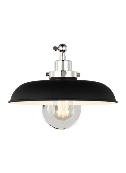 Visual Comfort Studio Chapman & Myers Wellfleet Single Arm Wide Task Sconce in Midnight Black and Polished Nickel CW1141MBKPN