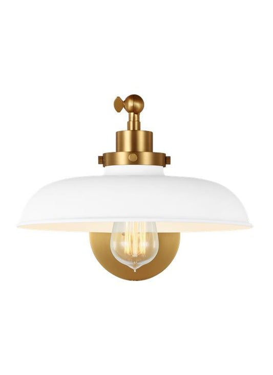 Visual Comfort Studio Chapman & Myers Wellfleet Single Arm Wide Task Sconce in Matte White and Burnished Brass CW1141MWTBBS